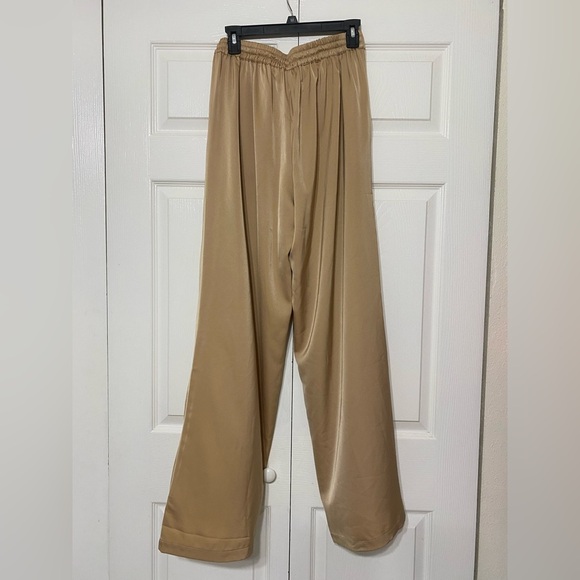 NWT AMANDA MARIA Drawstring Tan Wide-Leg Pants size L - Picture 2 of 5